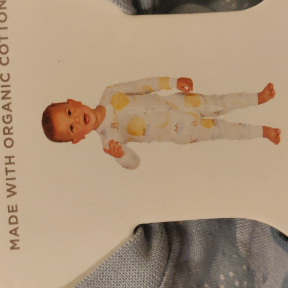New!Burt's Bees Baby 3 piece Pajamas Set Blue and Cream Footless Organic Cotton - Picture 2 of 10